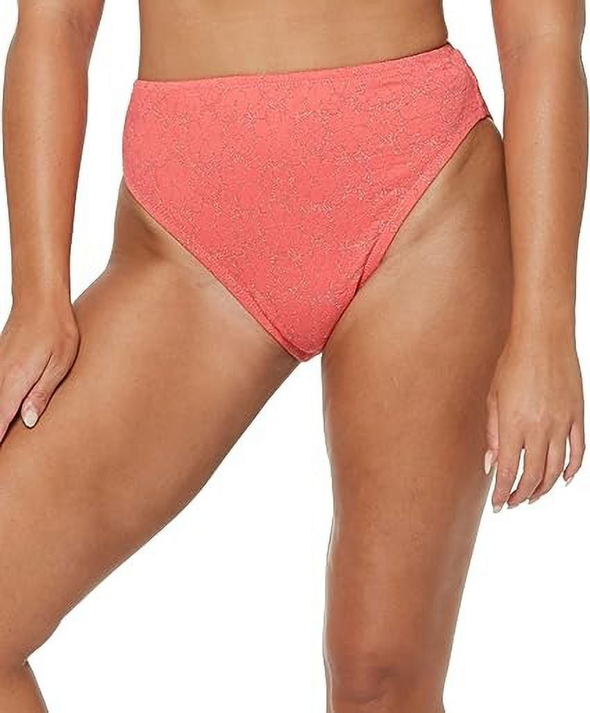 Jessica Simpson Women's Flower Power Printed High Waist Bikini Bottoms Swimsuit Orange Size Small
