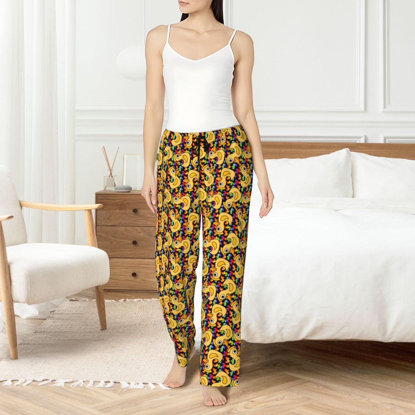 Gaeub Cartoon Ducks Soft Pajama Pants for Women, Wide Leg Comfy Casual Lounge Yoga Capri Pants Wide Leg-