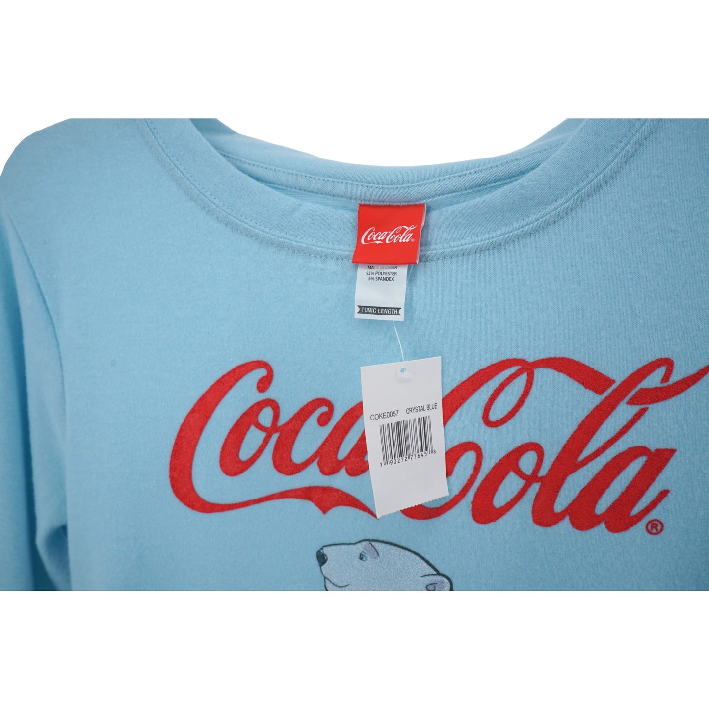 Coca-Cola Brushed Fleece Sweatshirt Women's Tunic Length XXL Crystal Blue Long Sleeve