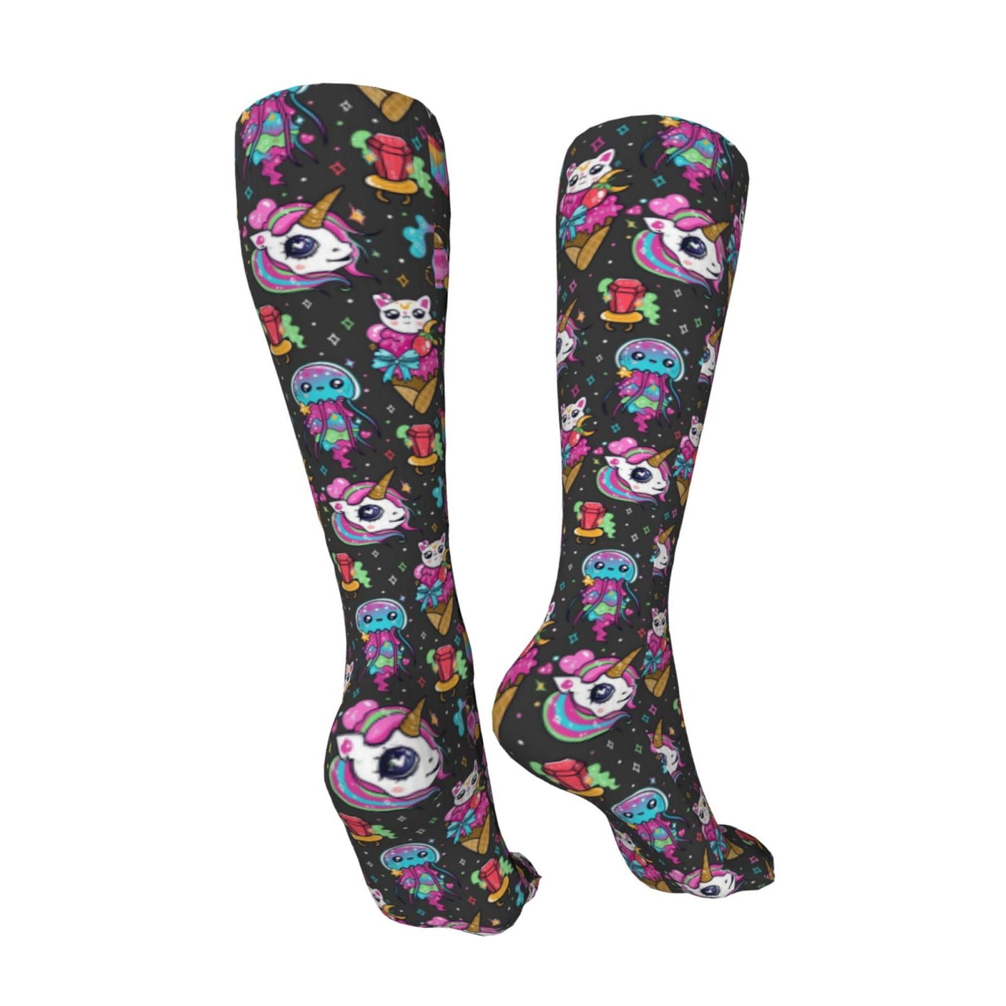 Sikiie Rainbow Unicorn And Cat Icecream High Stockings Women Thigh High Stockings Over Knee Long Stockings-One Size
