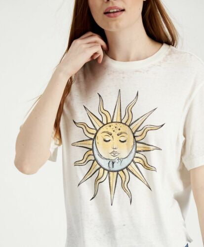 Rebellious One Juniors' Sun Graphic T-Shirt Short Sleeve Marshmallow Size XL