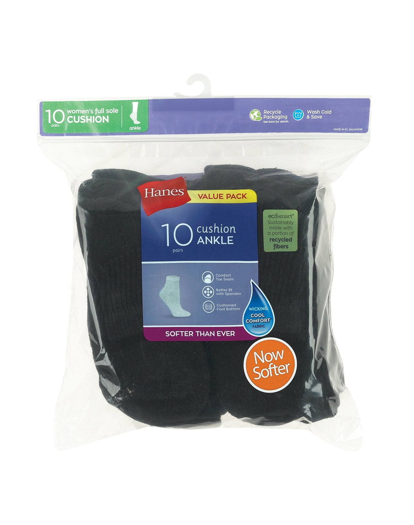 Hanes Women's Athletic Ankle Socks, Full Sole Cushion, 10-Pairs Black 5-9