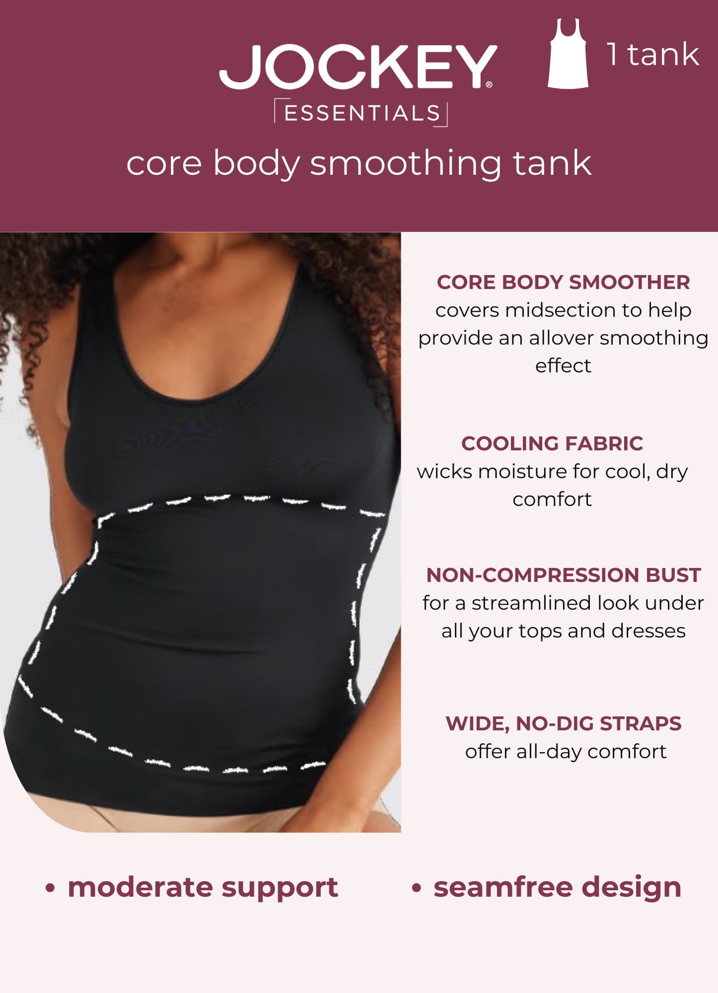Jockey Essentials Women's Slimming Tank, Everyday Shapewear, Body Slimming Top, Compression Tank, Sizes Small-4XL
