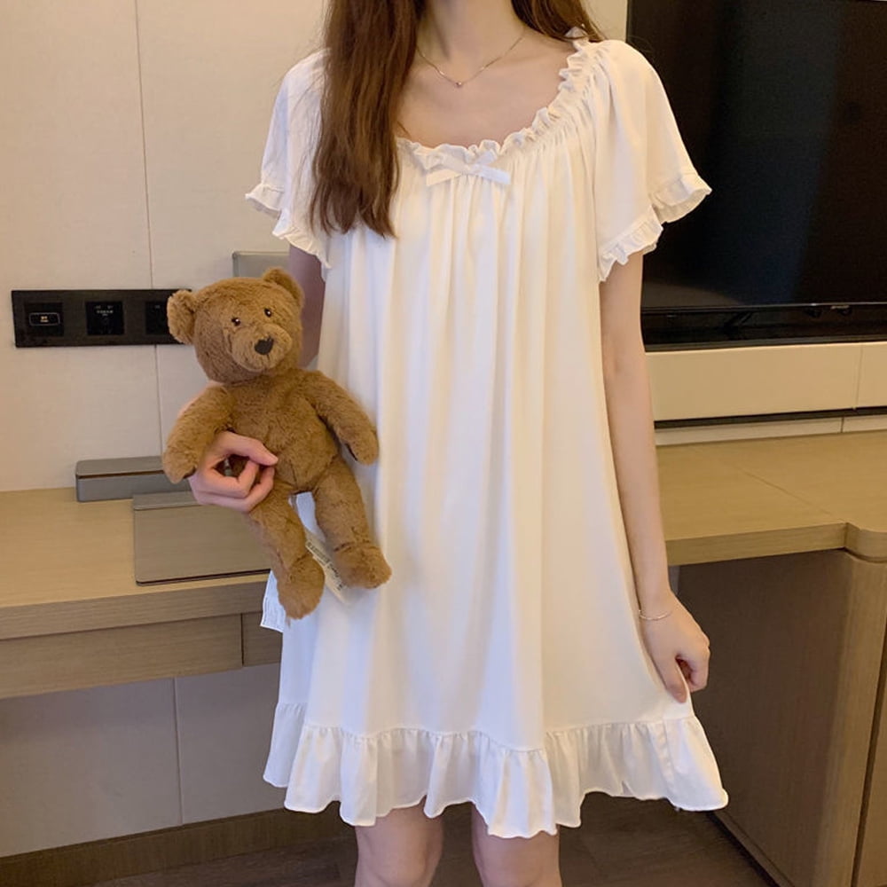 Women's Cotton Nightgowns Vintage Lightweight Gown Sets Short Sleeve Princess Nightdress