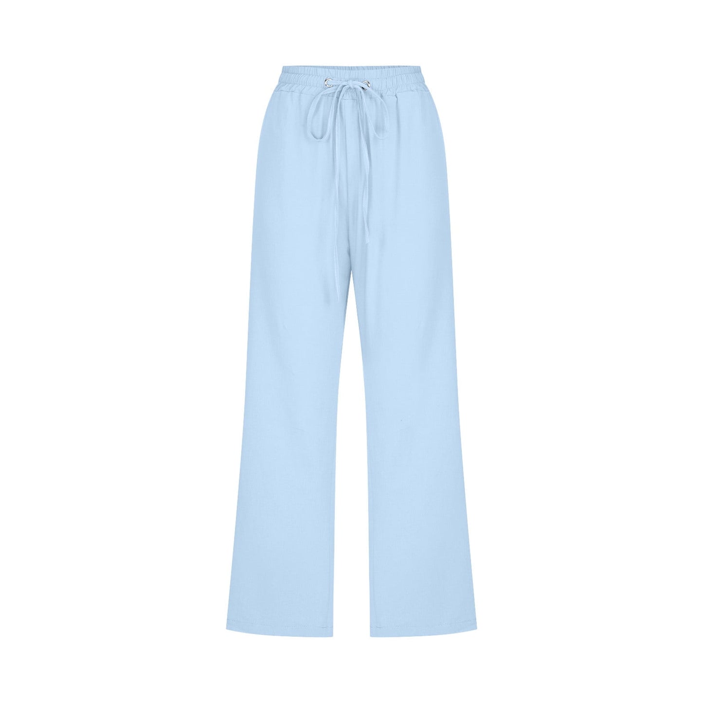 Womens Casual Cotton Linen Pants Summer Capris Tie Elastic Wasit Cropped Leg Pants Plus Size Wide Leg Loungewear Pants (M,Light Blue)