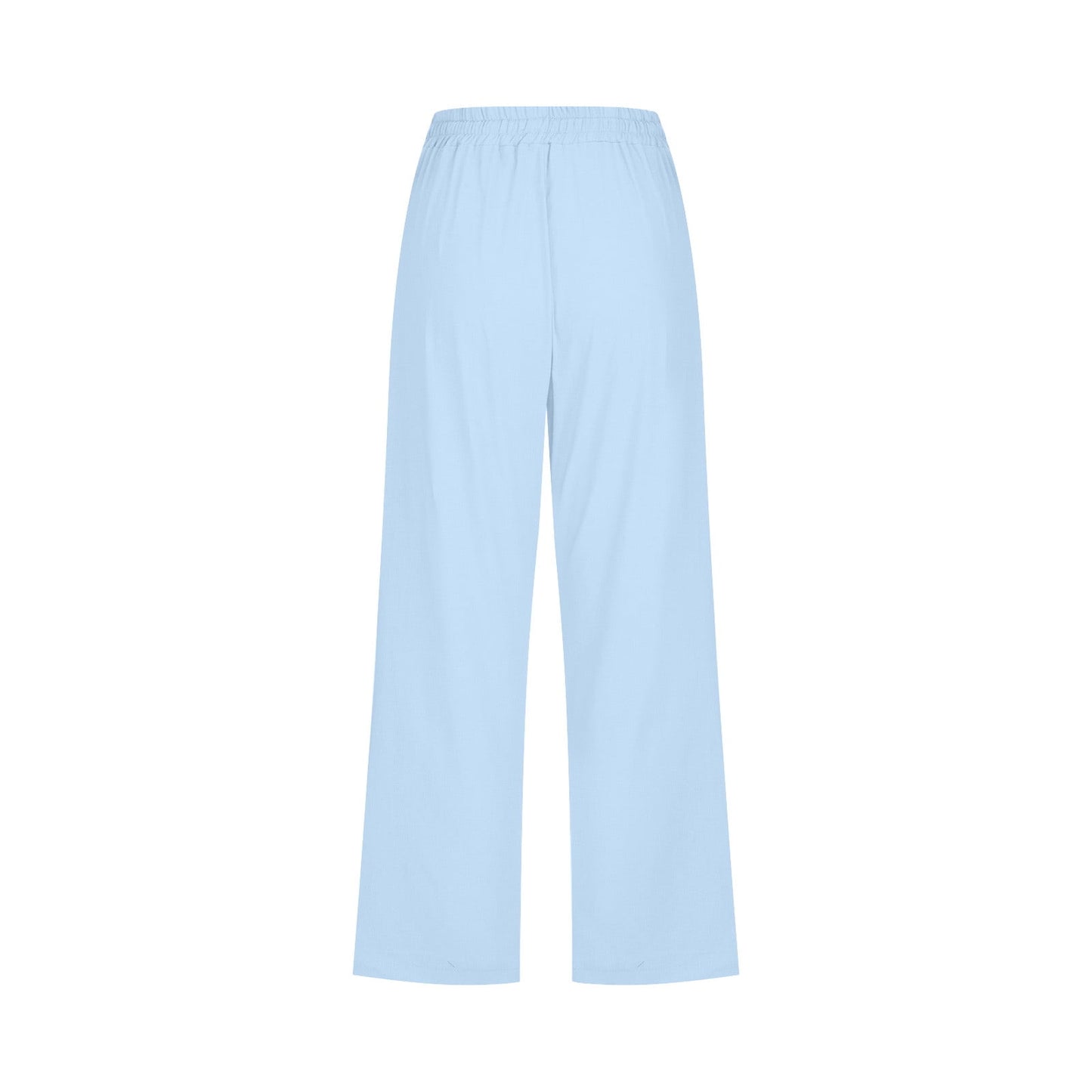 Womens Casual Cotton Linen Pants Summer Capris Tie Elastic Wasit Cropped Leg Pants Plus Size Wide Leg Loungewear Pants (M,Light Blue)