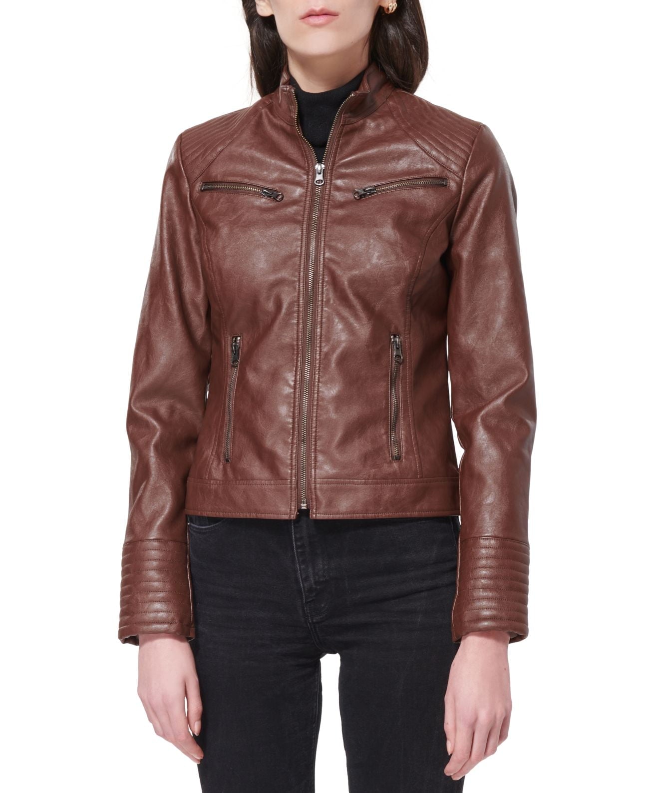Maralyn Me Juniors Faux-leather Jacket Brown, XXLarge