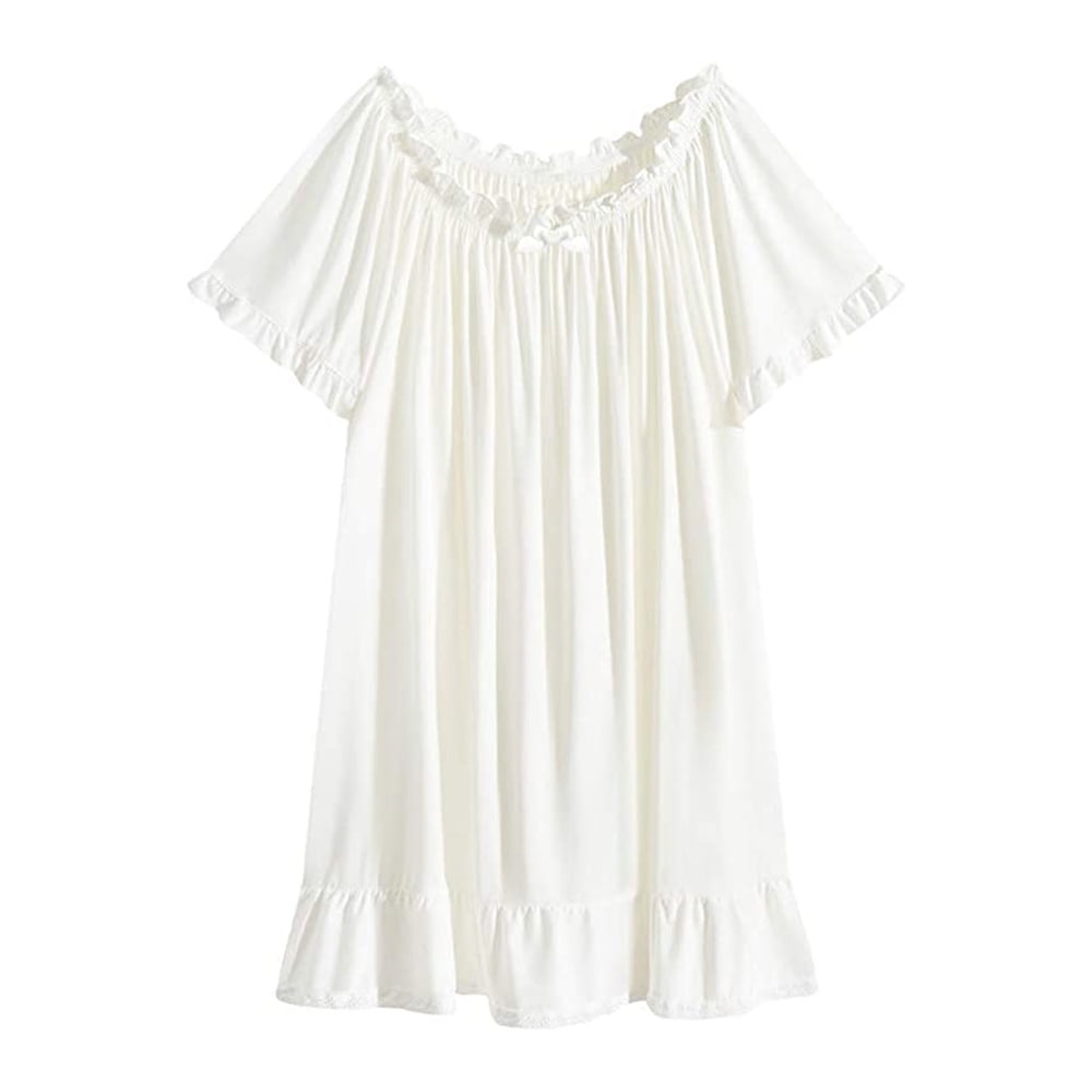 Women's Cotton Nightgowns Vintage Lightweight Gown Sets Short Sleeve Princess Nightdress