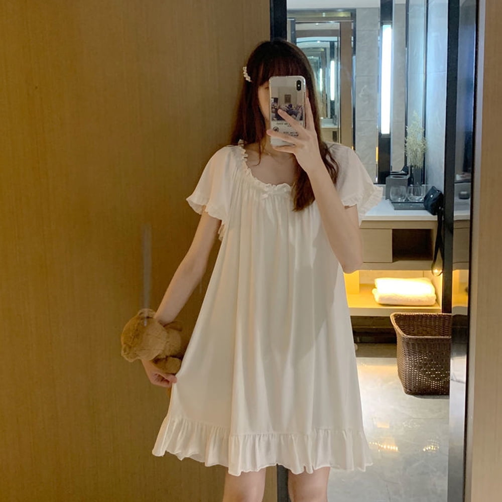 Women's Cotton Nightgowns Vintage Lightweight Gown Sets Short Sleeve Princess Nightdress