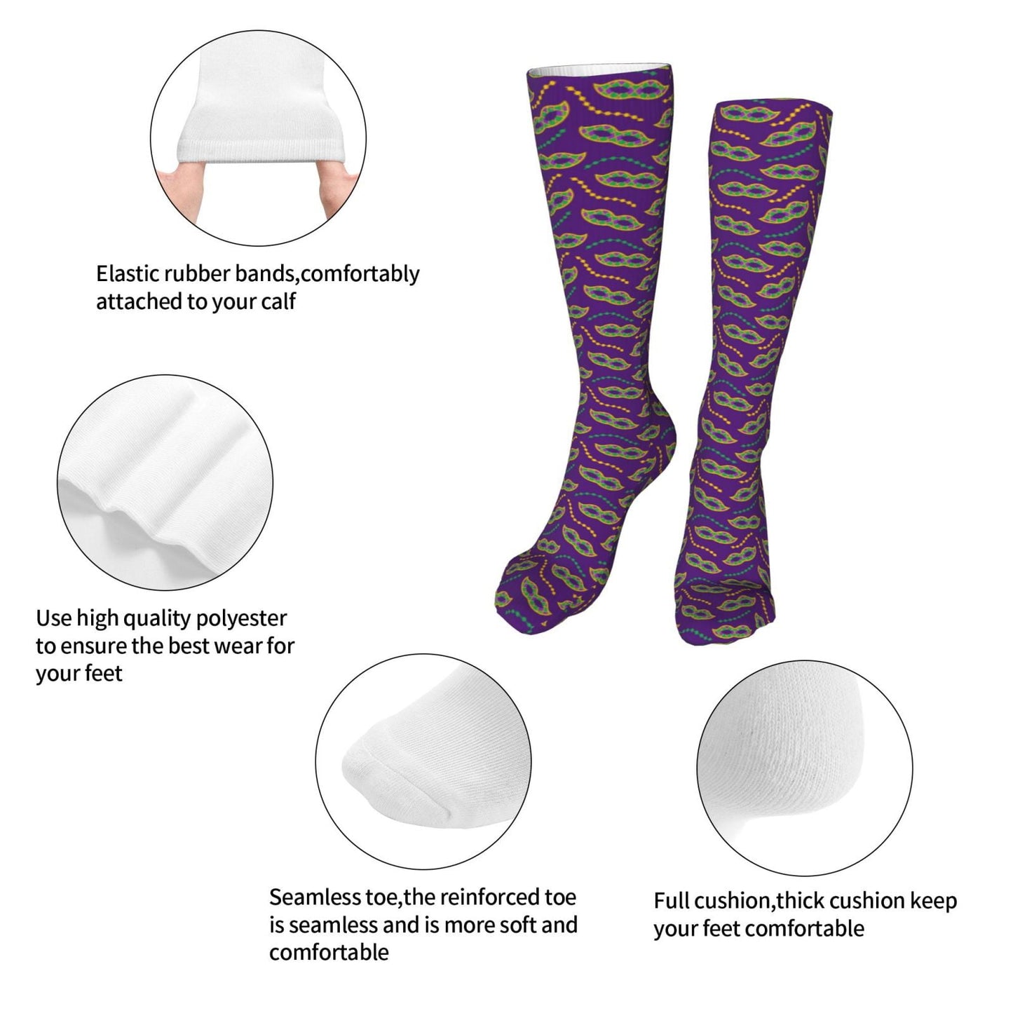 Sikiie Carnival Masks and Beads High Stockings Women Thigh High Stockings Over Knee Long Stockings-One Size