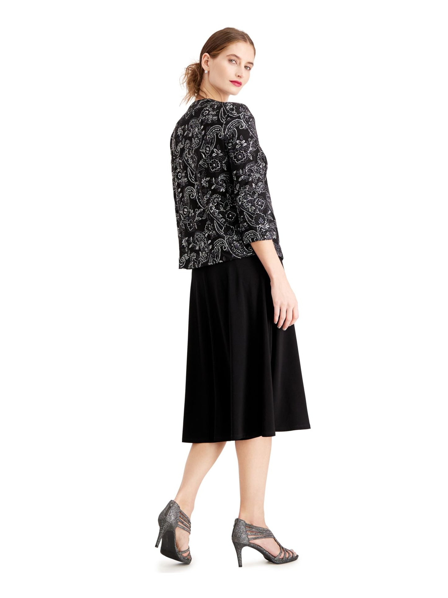 Jessica Howard Womens Petites Jacket Glitter Two Piece Dress Black 6P