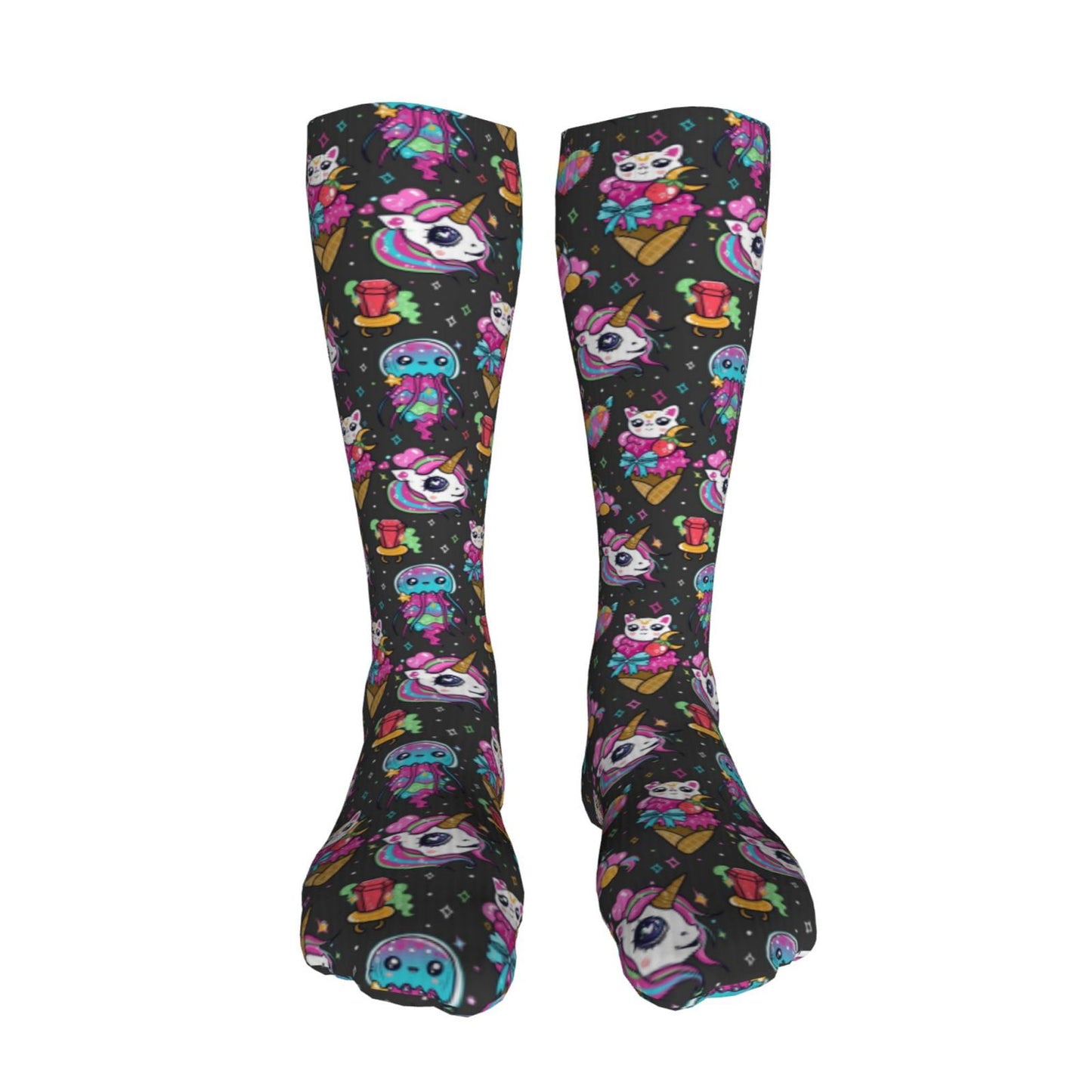 Sikiie Rainbow Unicorn And Cat Icecream High Stockings Women Thigh High Stockings Over Knee Long Stockings-One Size
