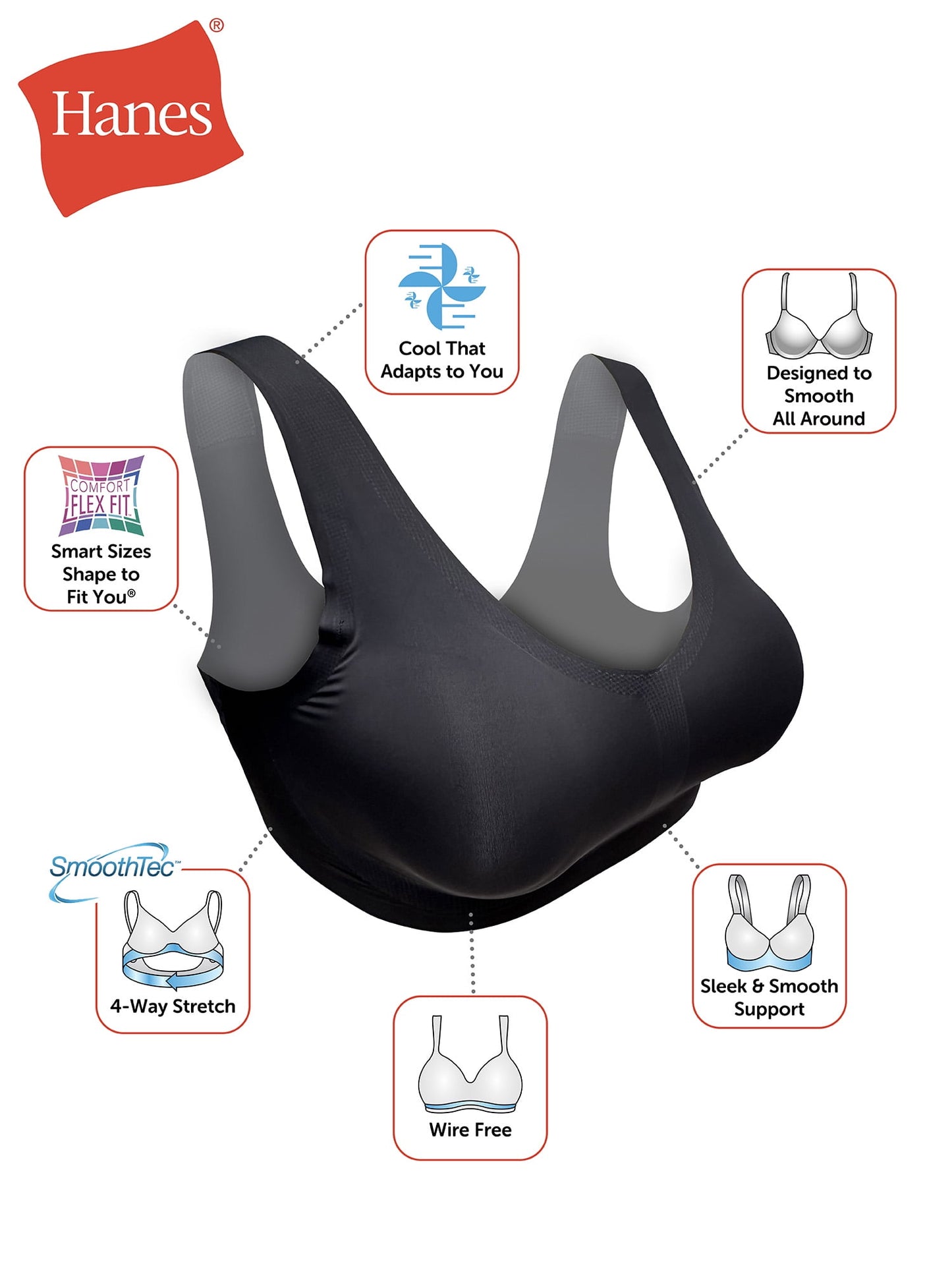 Hanes Womens Bralette, Invisible Embrace Pullover Bralette, Moisture-Wicking T-Shirt Bra