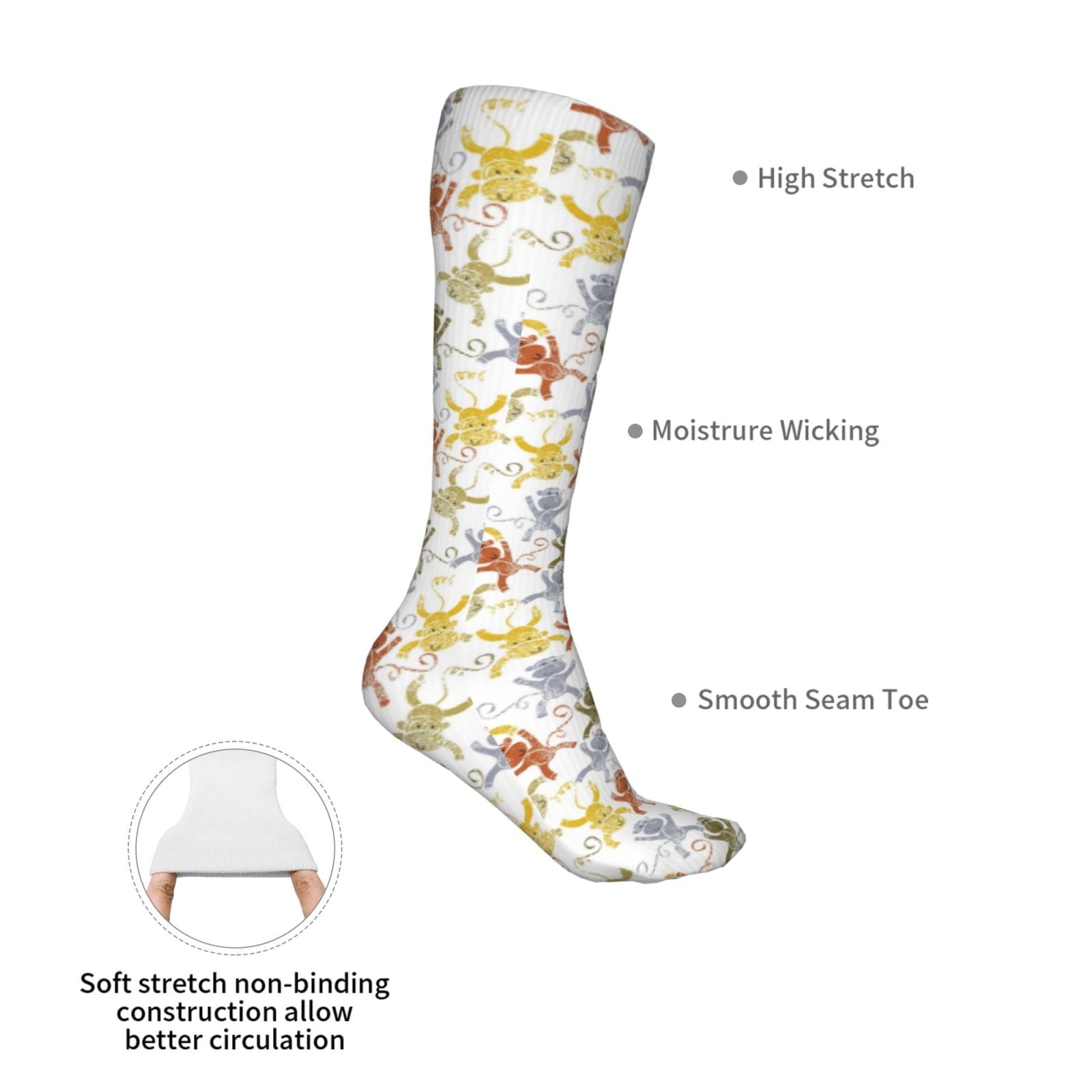 Sikiie Cartoon Monkey High Stockings Women Thigh High Stockings Over Knee Long Stockings-One Size