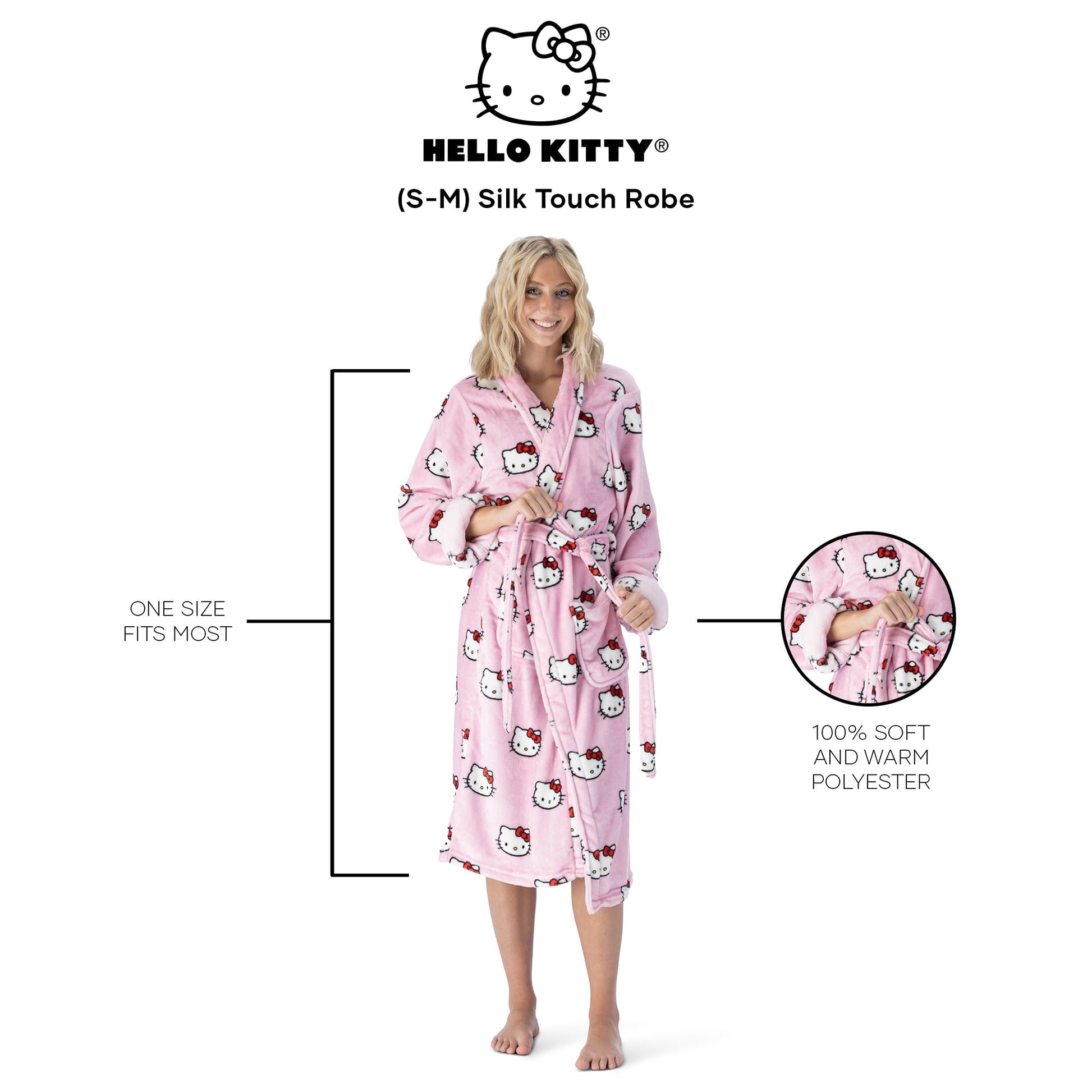 Sanrio Hello Kitty Cute All Over L/XL Women’s Silk Touch Lounge Robe 26×47 Inches