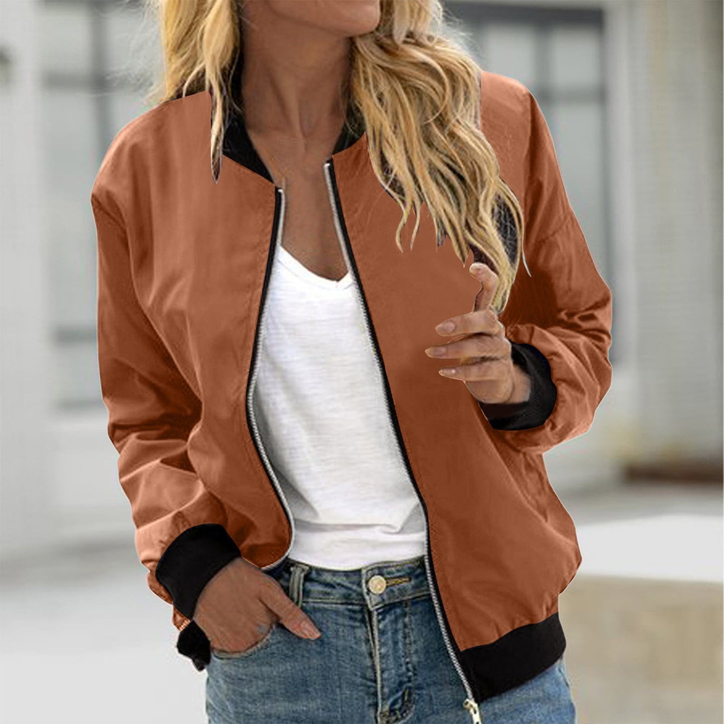 Bomber Jacket Women 2024 Casual Floral Lightweight Jackets Women Trendy Zip Up Coat Outwear with Pockets