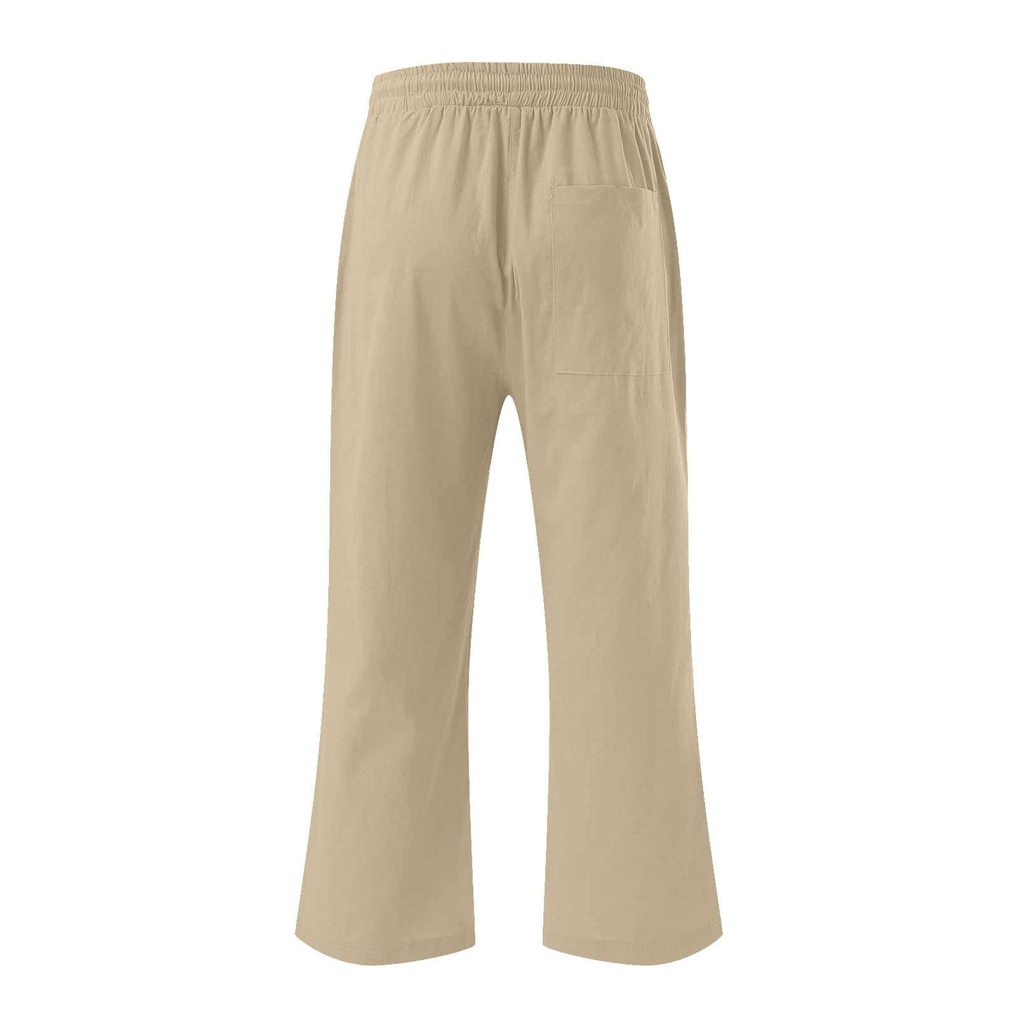 Women Plus Size Cotton Linen Capris Casual Solid Drawstring Elastic High Waist Pants with Pockets Loose Wide Leg Trousers(5XL,Khaki)