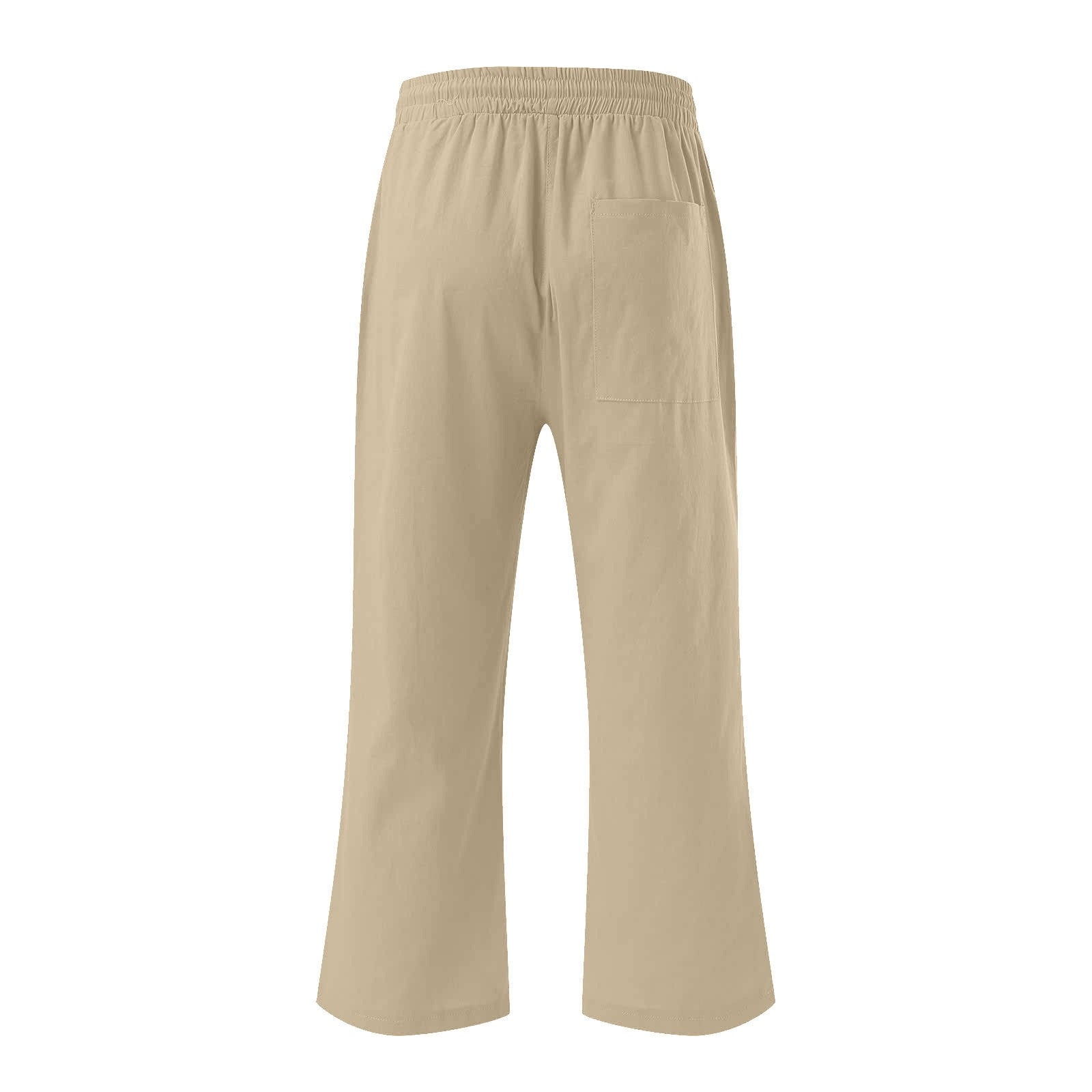 Women Plus Size Cotton Linen Capris Casual Solid Drawstring Elastic High Waist Pants with Pockets Loose Wide Leg Trousers(5XL,Khaki)