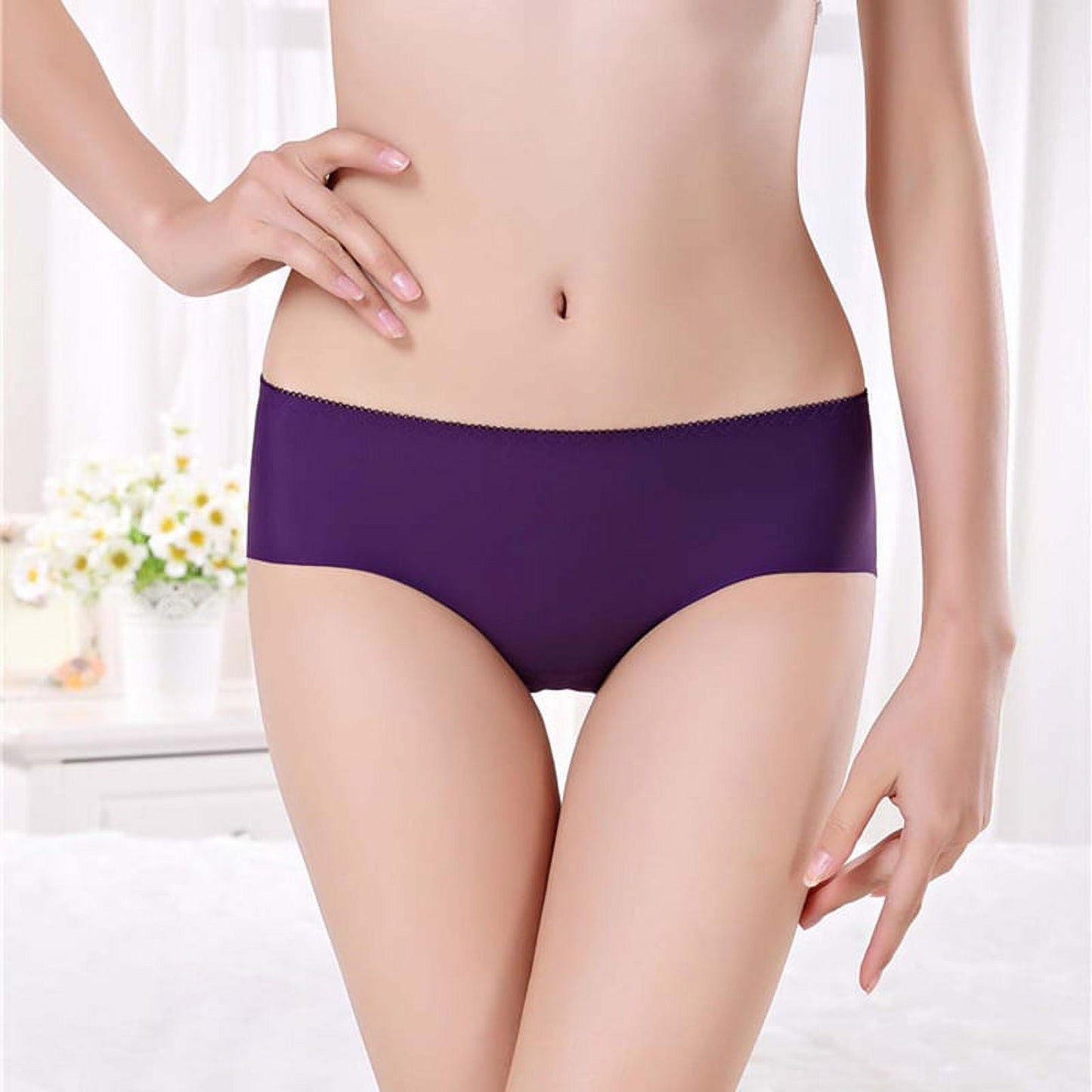 Qingsaizhen Panties,Women Plus Size Stretchy Seamless Solid Color Middle Waist Underwear Panties