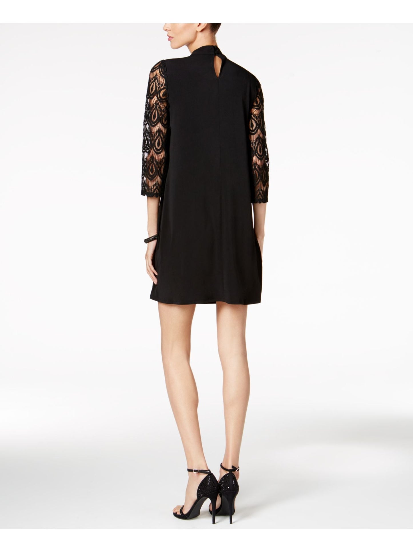 JESSICA HOWARD Womens Black 3/4 Sleeve V Neck Mini Party Shift Dress Petites 8P