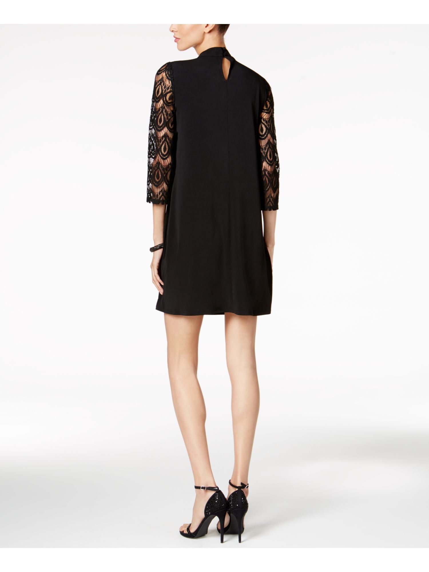 JESSICA HOWARD Womens Black 3/4 Sleeve V Neck Mini Party Shift Dress Petites 8P