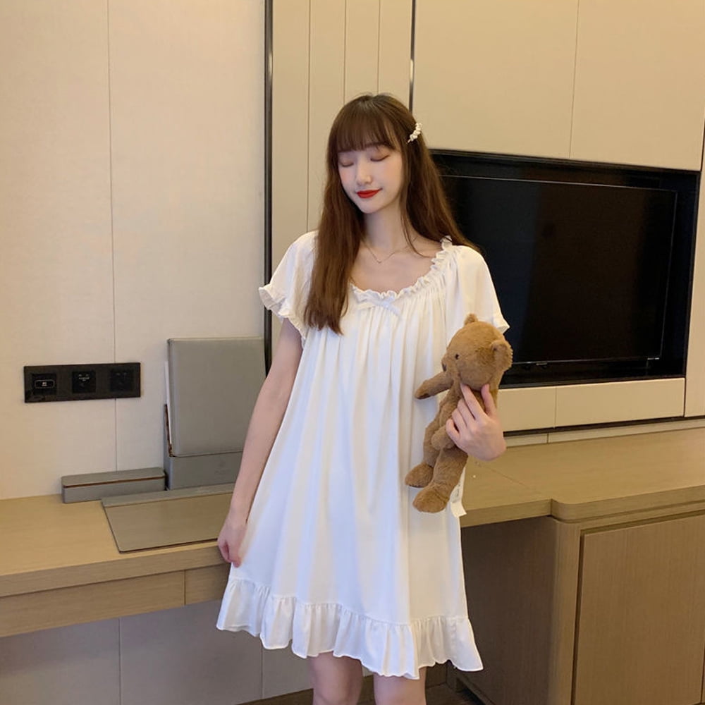 Women's Cotton Nightgowns Vintage Lightweight Gown Sets Short Sleeve Princess Nightdress