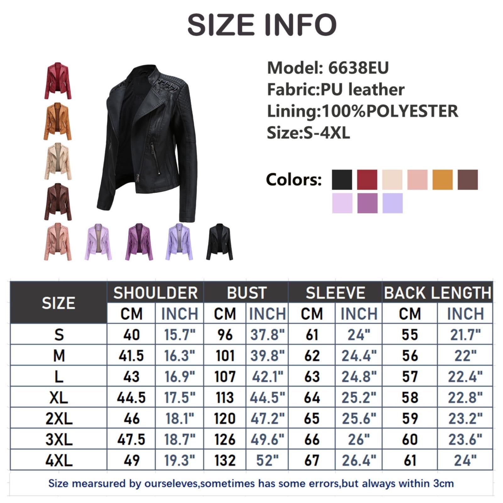 HYwys Leather Jacket Women Slim Fit Leather Jacket Womens Thin Lapel Collar Motorcycle Jacket Leather Transitional Jacket Womens Coats Dark Blue L
