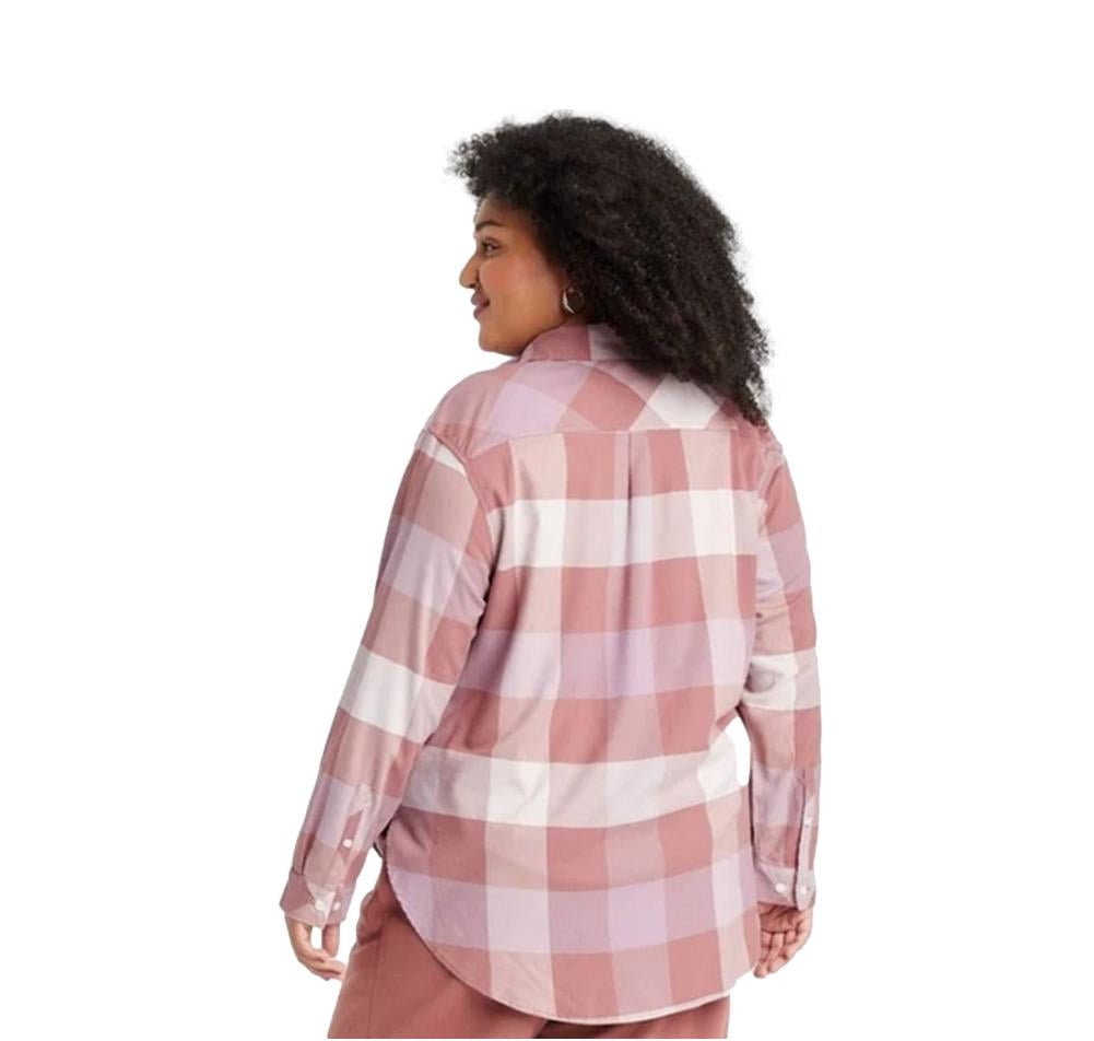 Ava Viv Women's Flannel Shirt in Blush Plaid Size 1X