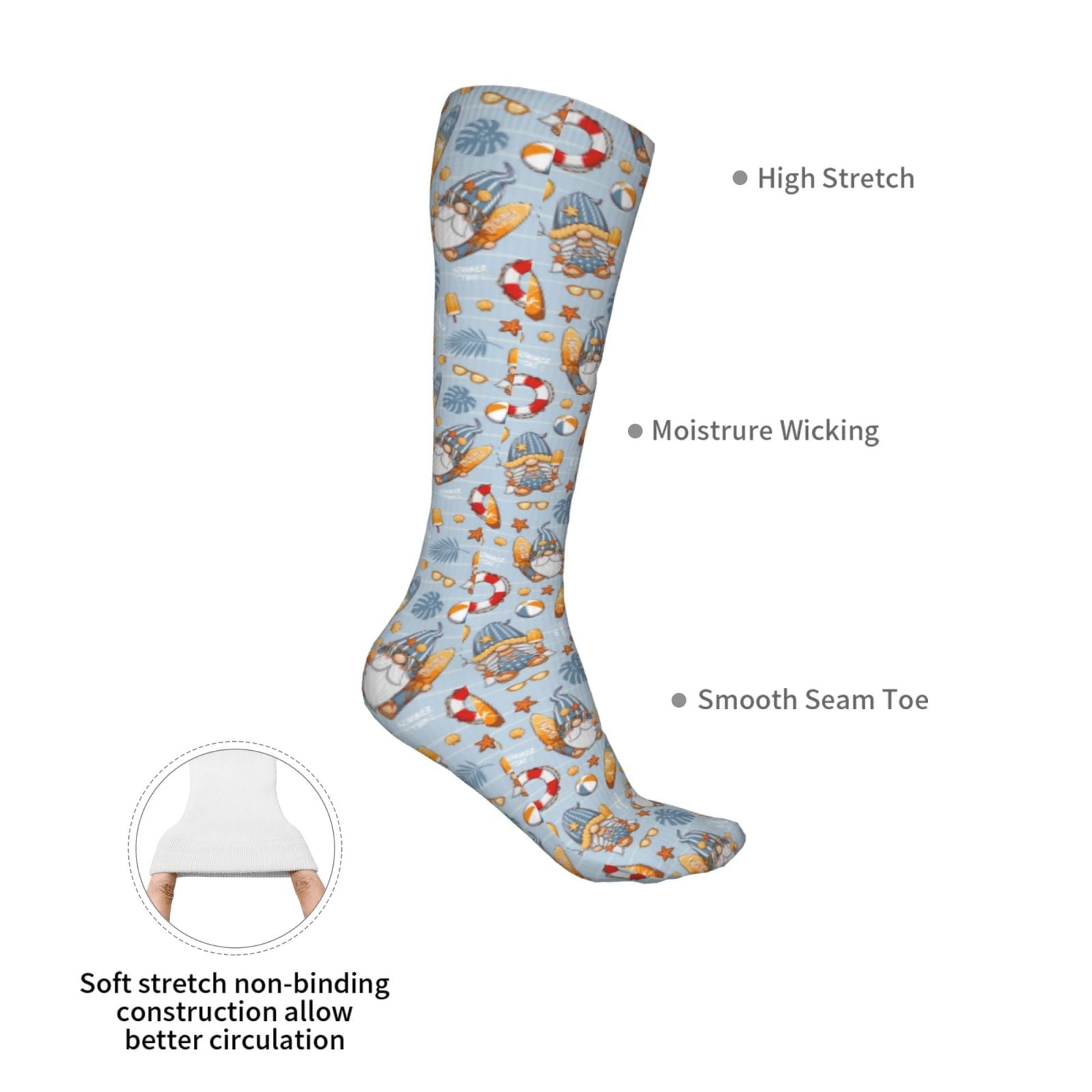 Sikiie Summer Time With Gnome High Stockings Women Thigh High Stockings Over Knee Long Stockings-One Size