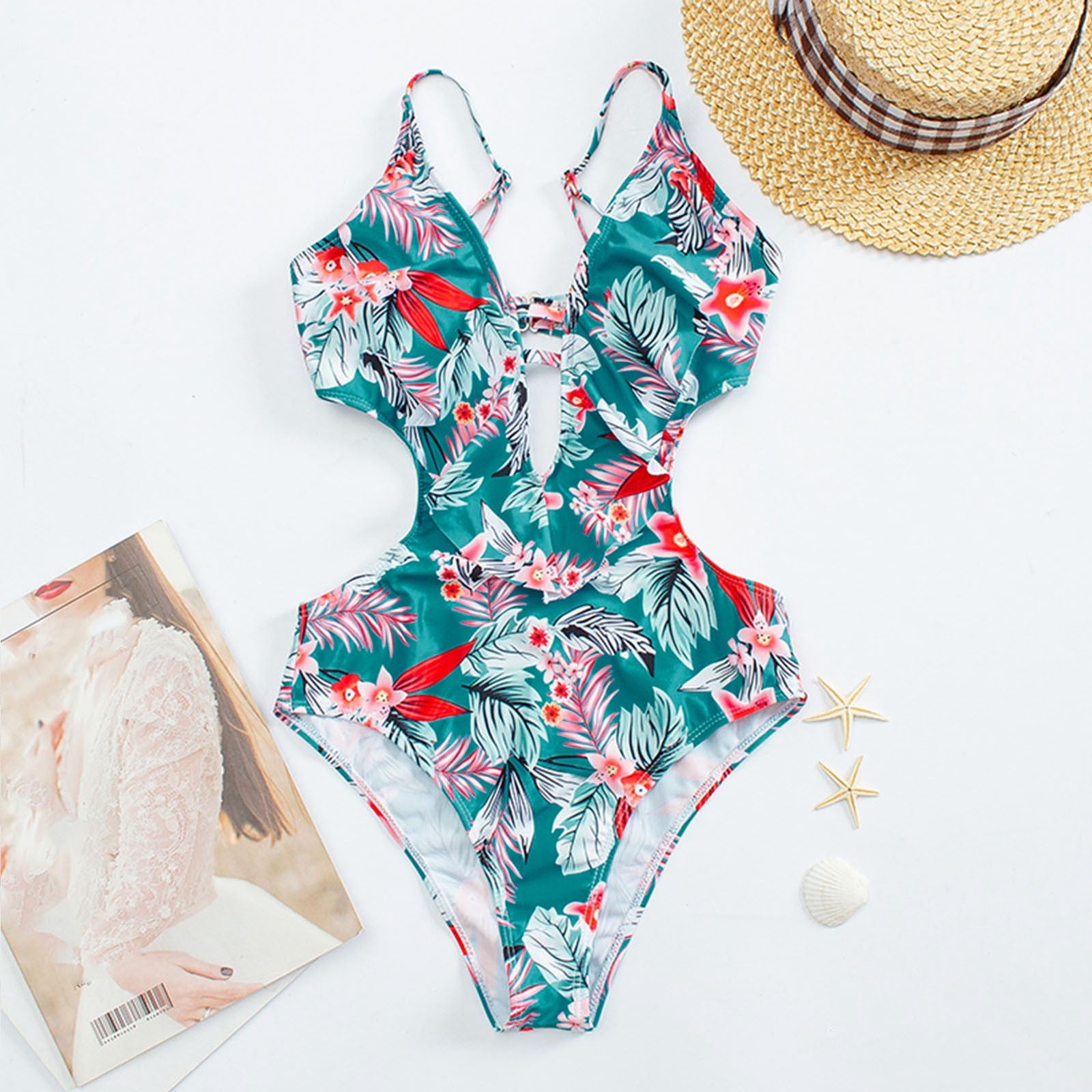 Women's One-Piece Swimdress Bathing Suit V Neck Tummy Control Bathing Suits for Teens