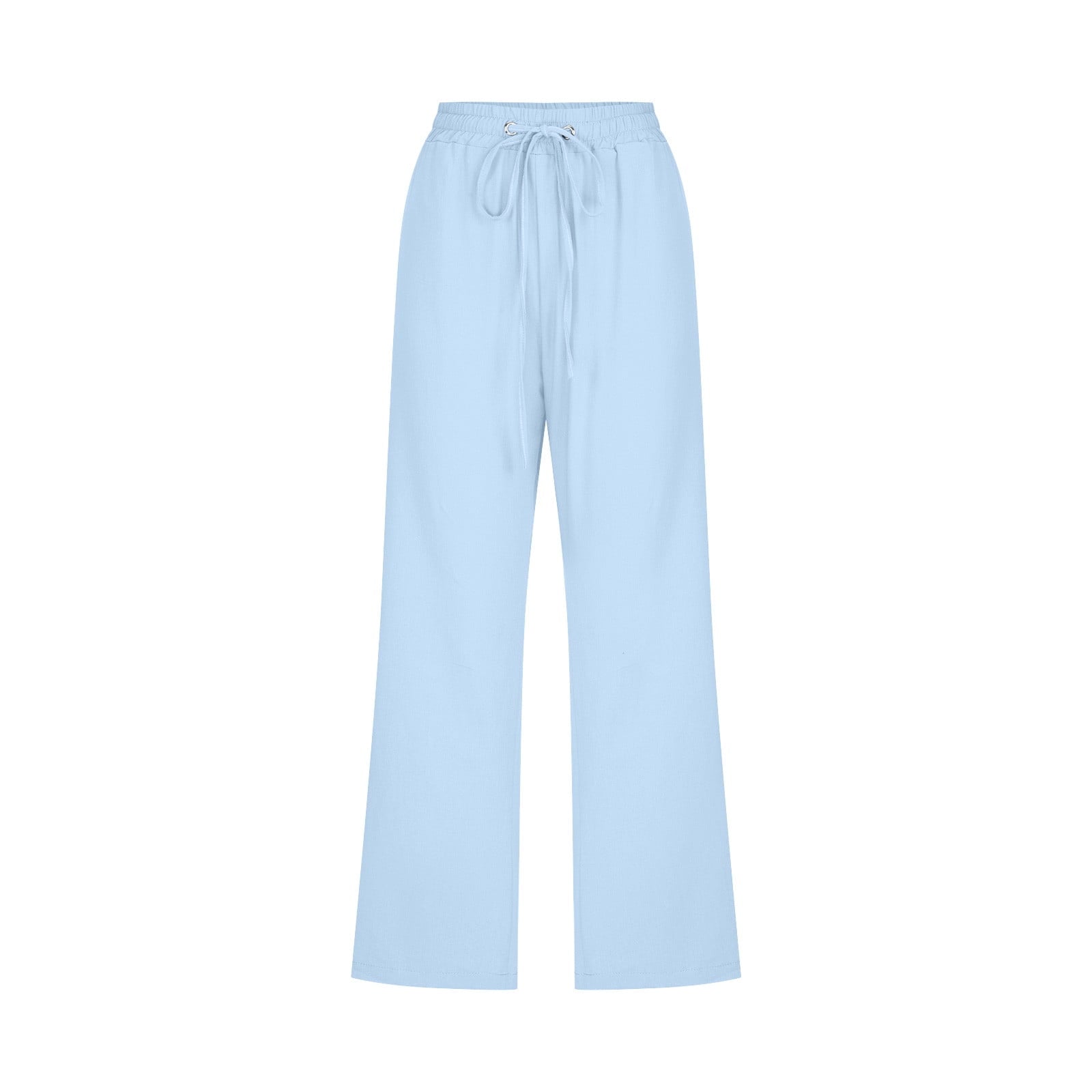 Womens Casual Cotton Linen Pants Summer Capris Tie Elastic Wasit Cropped Leg Pants Plus Size Wide Leg Loungewear Pants (M,Light Blue)