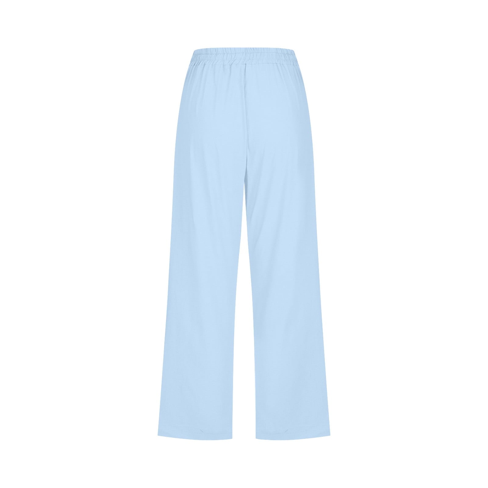 Womens Casual Cotton Linen Pants Summer Capris Tie Elastic Wasit Cropped Leg Pants Plus Size Wide Leg Loungewear Pants (M,Light Blue)