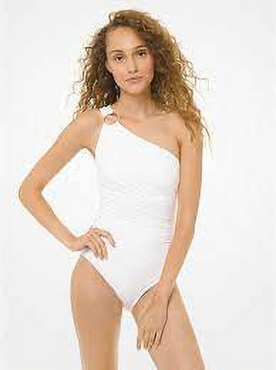 Michael Kors Swimwear Women's Standard Solid Logo Ring Shoulder One Piece, White