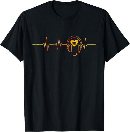 911 Dispatcher Heartbeat - Police Emergency Response T-Shirt