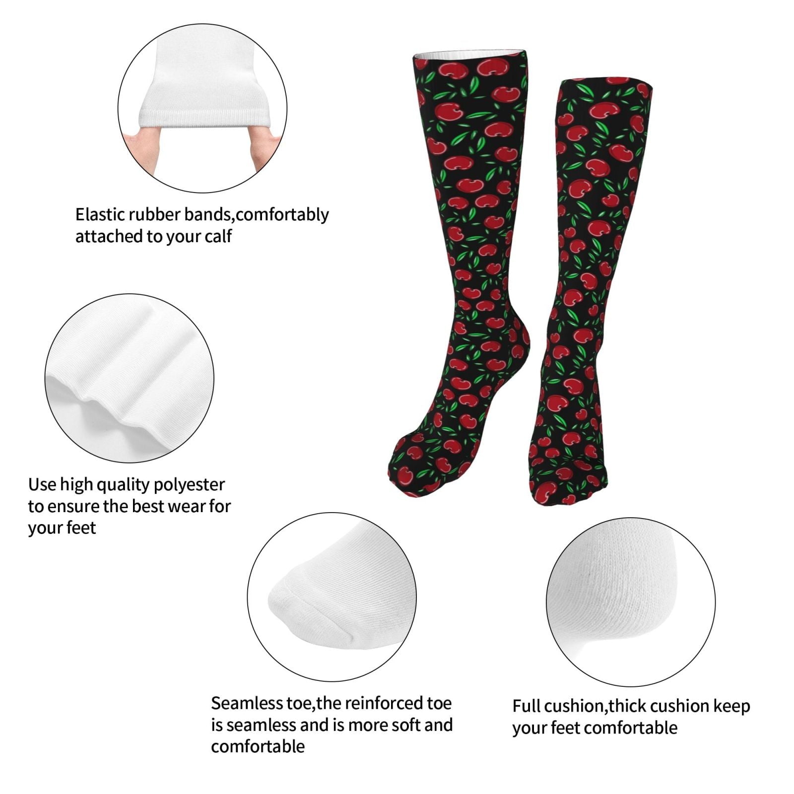 Sikiie Cherry High Stockings Women Thigh High Stockings Over Knee Long Stockings-One Size