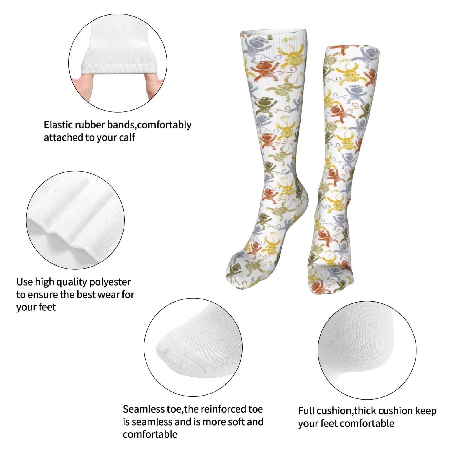 Sikiie Cartoon Monkey High Stockings Women Thigh High Stockings Over Knee Long Stockings-One Size