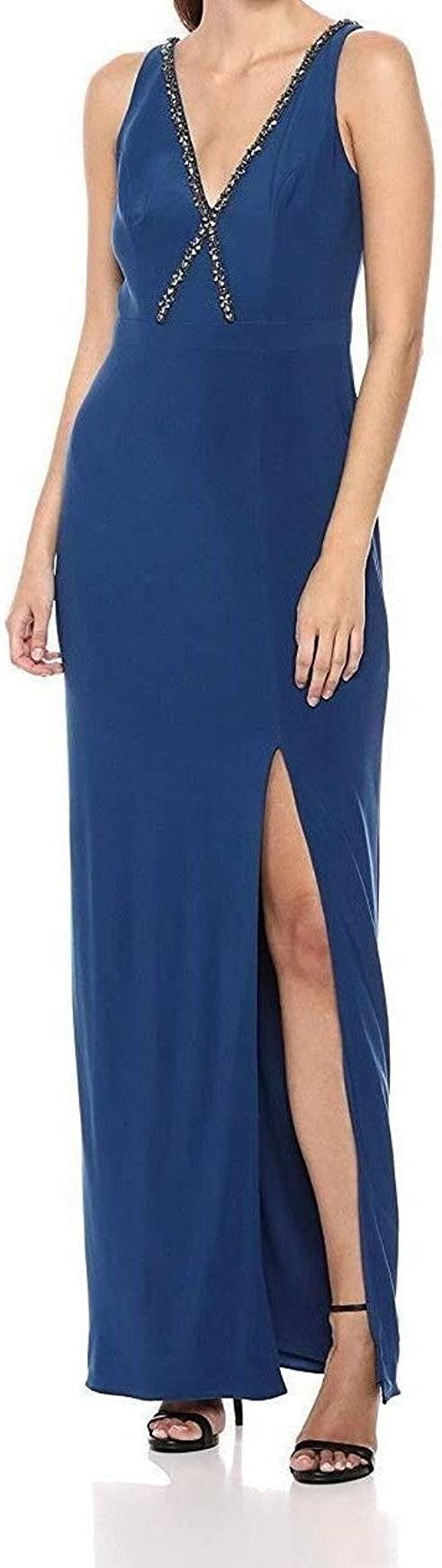 Adrianna Papell Womens Beaded V Neck Gown