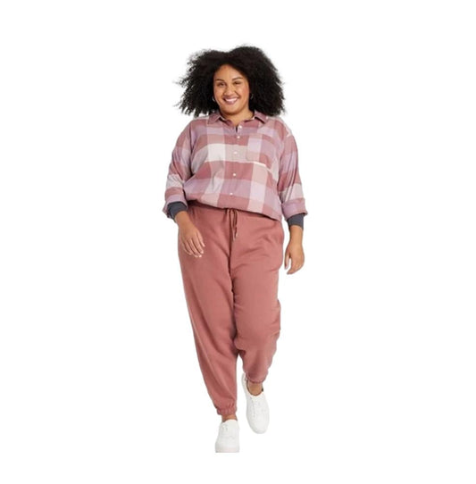 Ava Viv Women's Flannel Shirt in Blush Plaid Size 1X