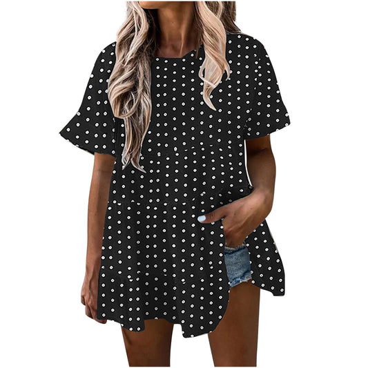 Bospose O-Neck Sweatshirts And Hoodies Women Girl Short Sleeve Top Black Dress Shirt Fashion Woman Rounk Neck Summer Blouse T-Shirt Causal Print Tops Lady Top S