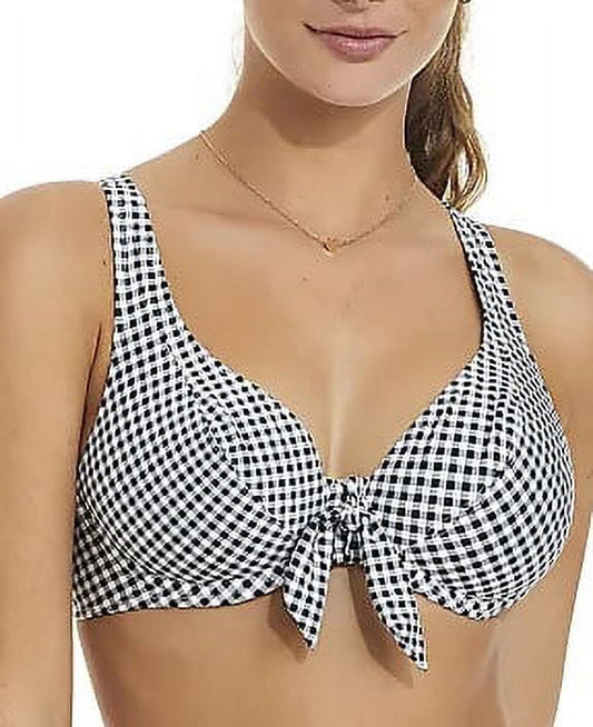 CAMIO MIO Gingham Plunge Bikini Swim Top, US Small, NWOT