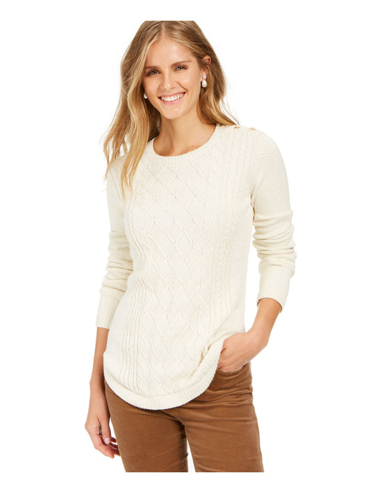CHARTER CLUB Womens Ivory Textured Long Sleeve Jewel Neck T-Shirt Petites PM