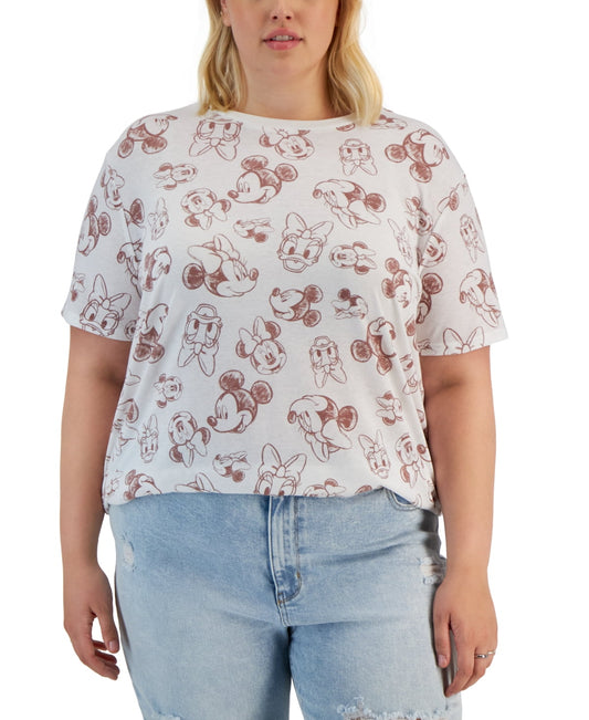 Disney Trendy Plus Size Mickey Printed Crewneck T-Shirt – White, 2X