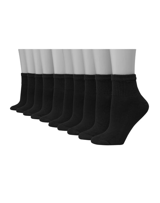 Hanes Women's Athletic Ankle Socks, Full Sole Cushion, 10-Pairs Black 5-9