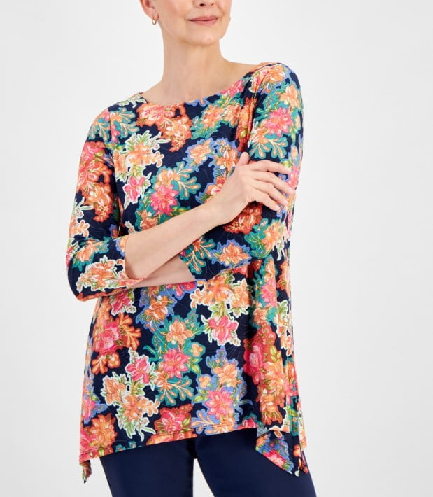 JM Collection Women's Glorious Garden Jacquard Swing Top Petite Size PM