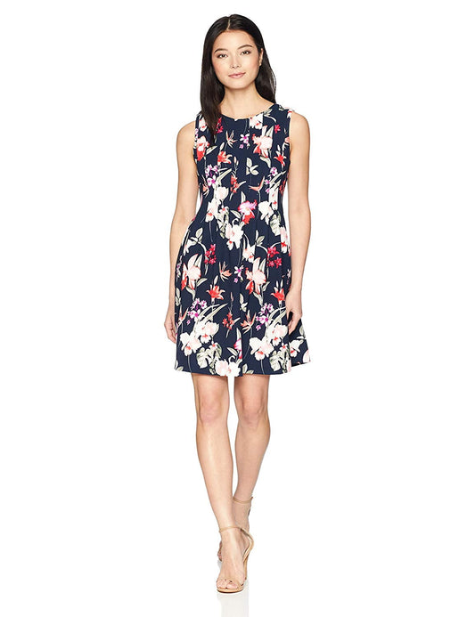 Jessica Howard Womens Navy Sleeveless Floral Mini Dress Petites 4P Chronoarc