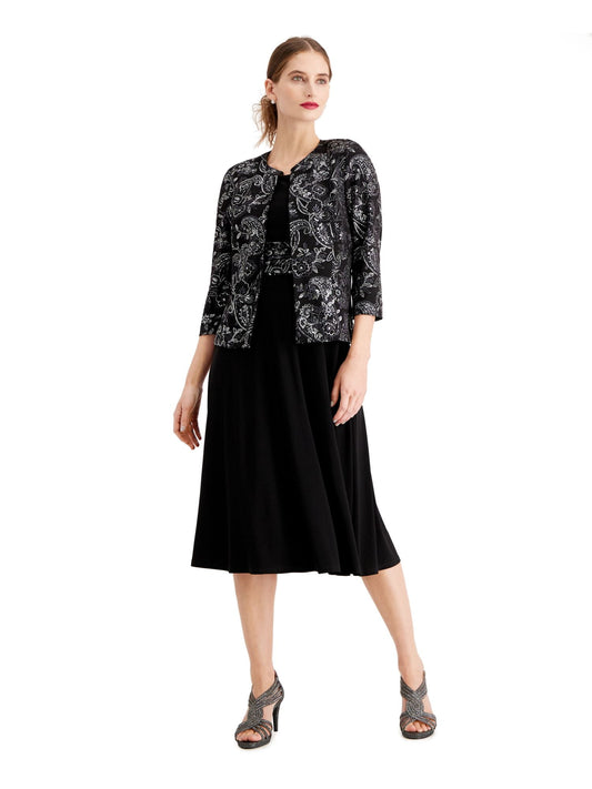 Jessica Howard Womens Petites Jacket Glitter Two Piece Dress Black 6P