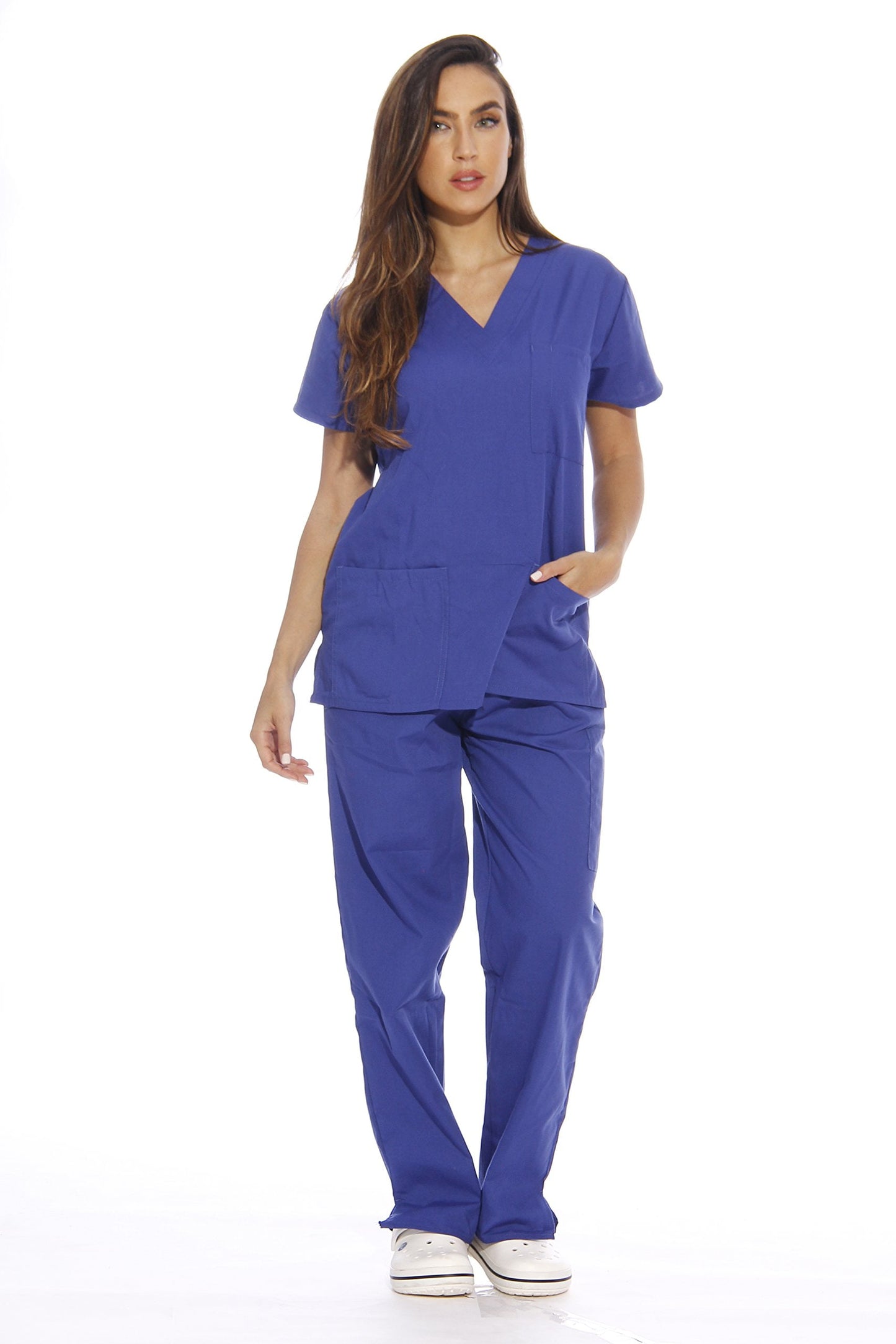 Just Love Women's Scrub Sets Six Pocket Medical Scrubs (V-Neck with Cargo Pant) (Galaxy Blue, 1X)