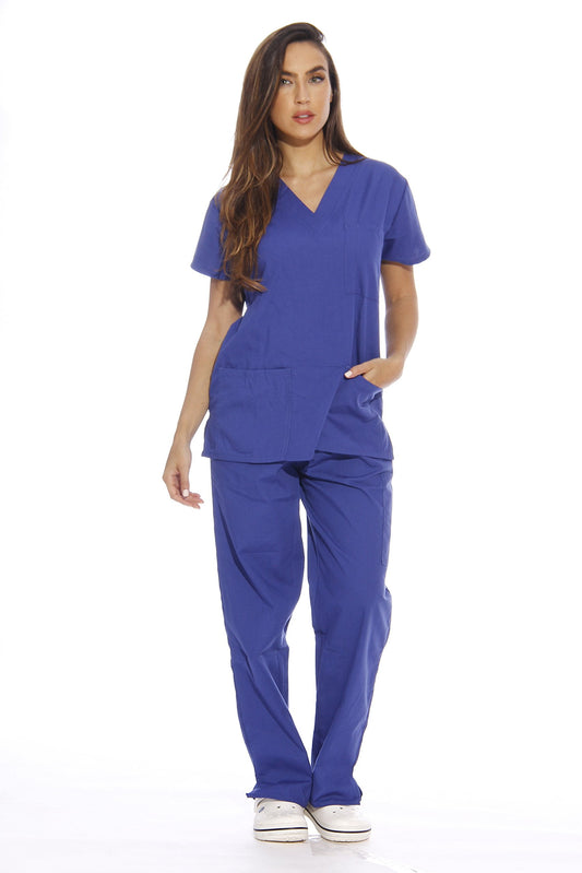 Just Love Women's Scrub Sets Six Pocket Medical Scrubs (V-Neck with Cargo Pant) (Galaxy Blue, 1X)