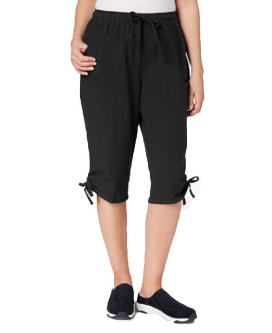 Karen Scott Petite Cotton Ruched Skimmer Shorts (Deep Black, PS)
