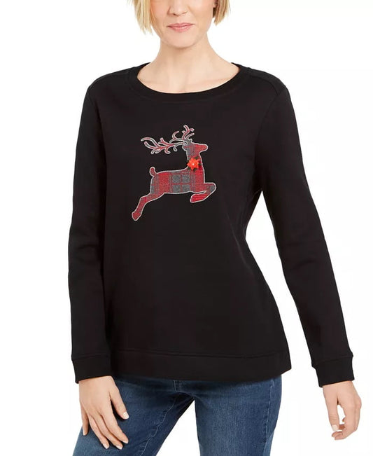 Karen Scott Women's Embellished Sweatshirt Black Size Petite Small